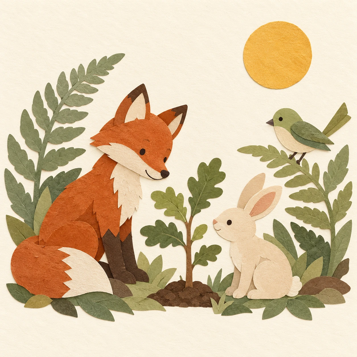 A little woodland gathering — Paper collage illustration