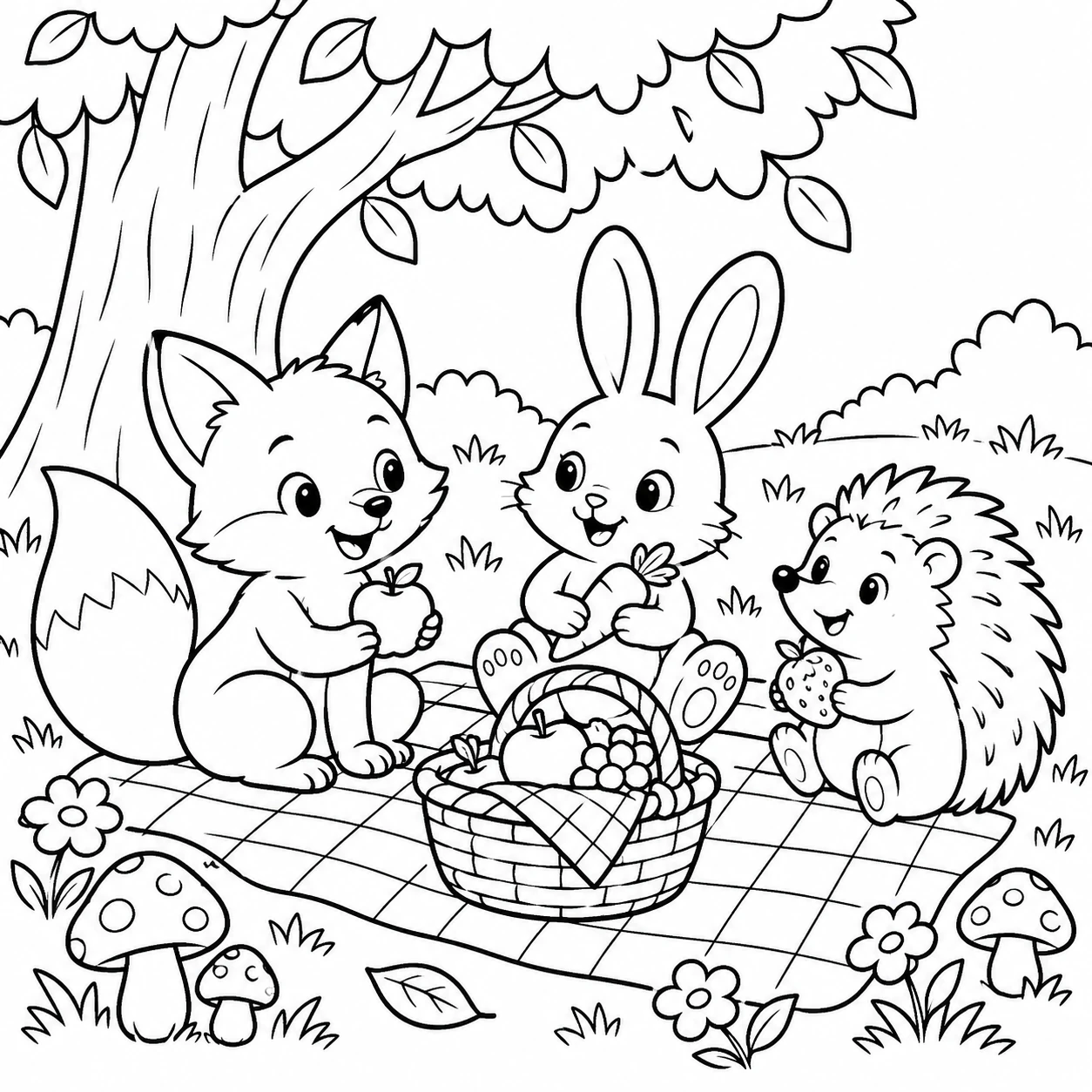 A picnic waiting for color — Line art illustration
